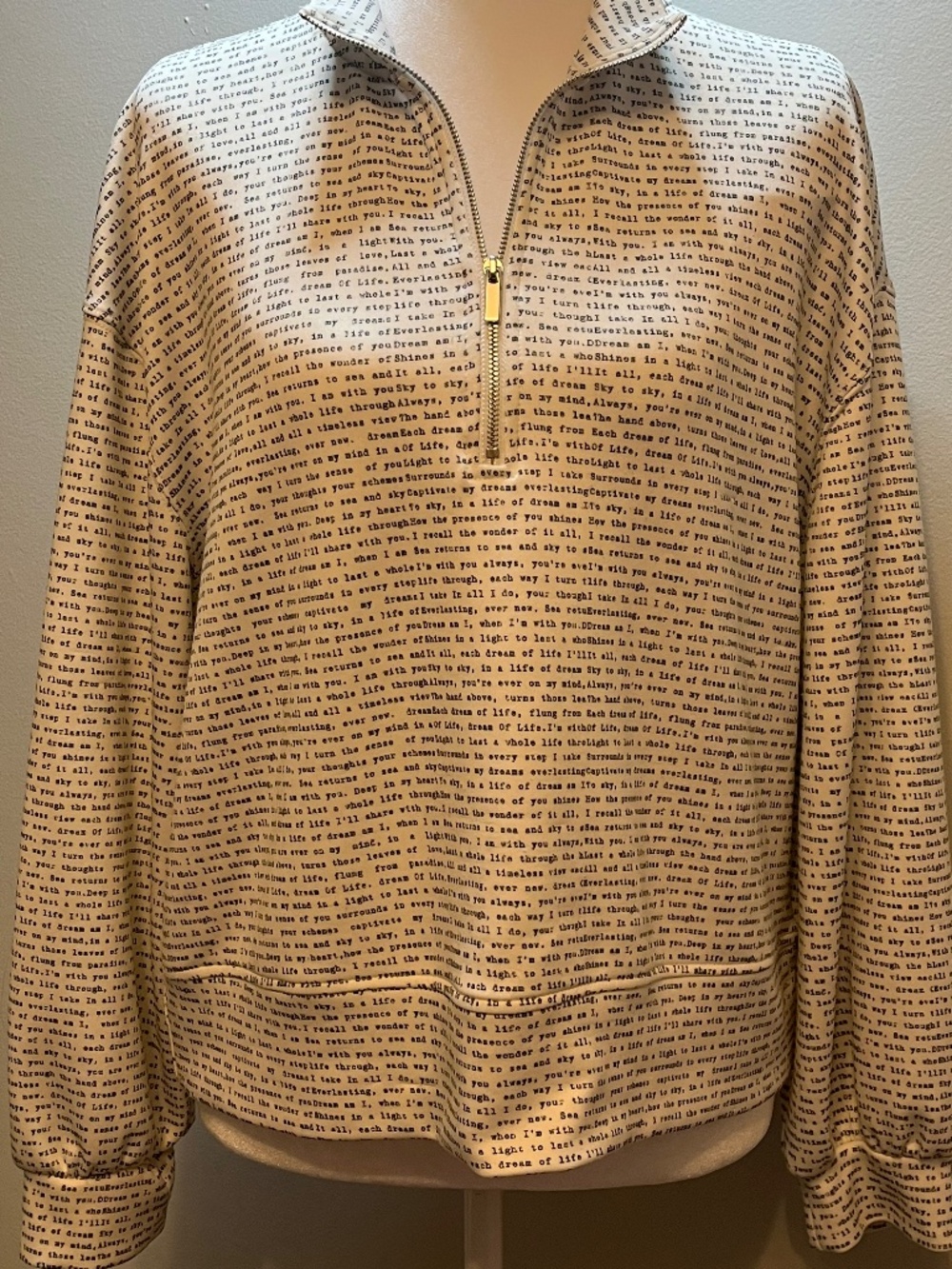 For The Republic Book Print Quarter Zip Pullover Sz M